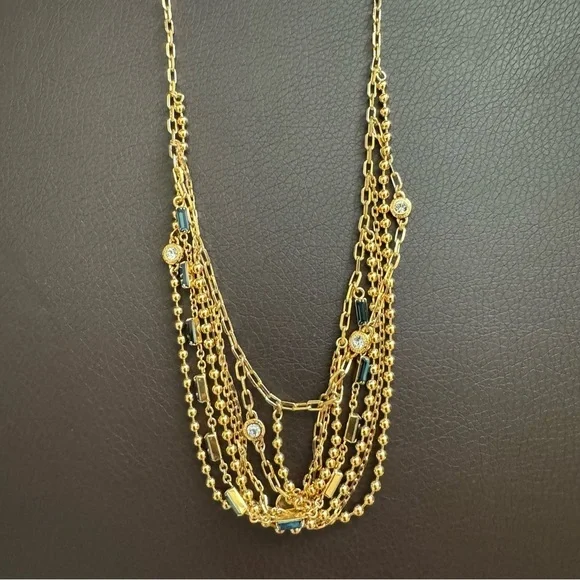 New Coach Elegant Gold Multi-Layer Chain Necklace with Gem Accents - Picture 3 of 7